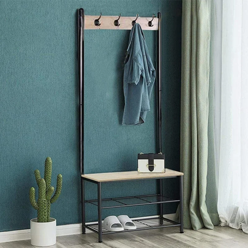 Attaccapanni Appendiabiti Panca Scarpiera Metallo e Legno MDF Ingresso 60x40x175