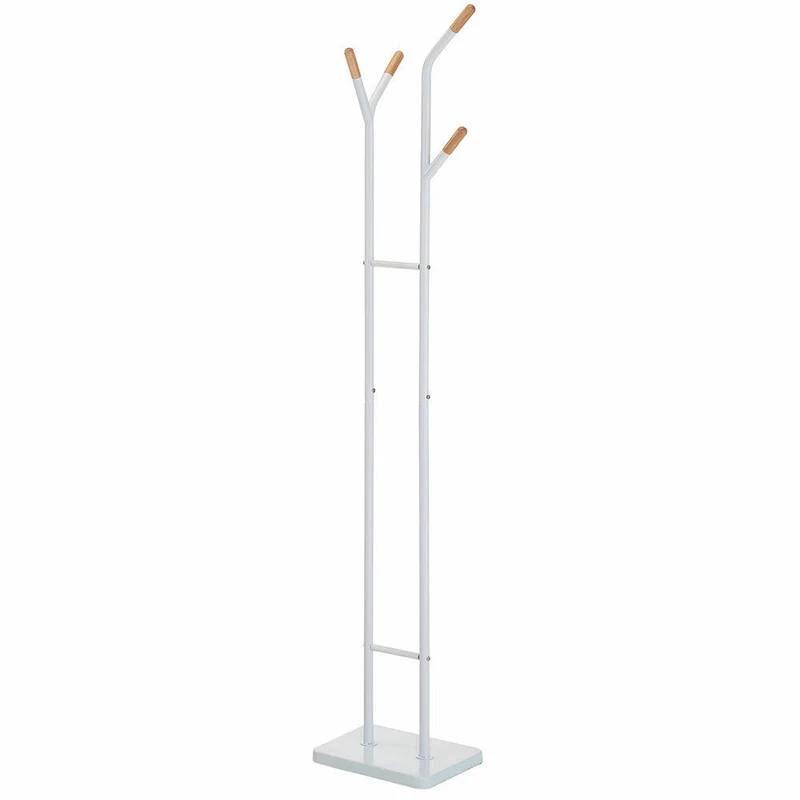 Attaccapanni Appendiabiti Piantana Metallo Legno 4 Ganci Bianco Design Moderno