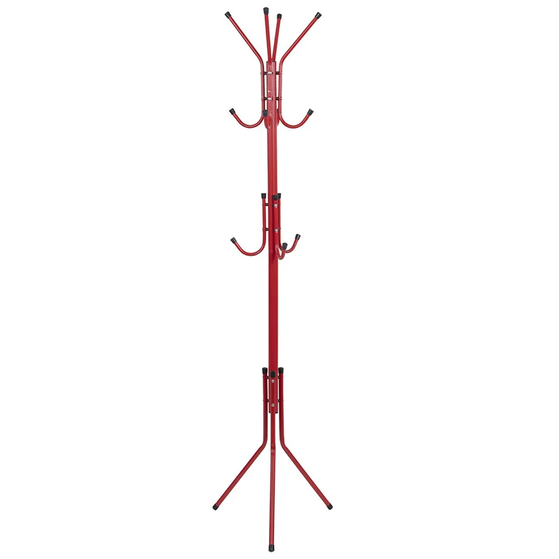 Attaccapanni Appendiabiti a Piantana in Metallo 12 Ganci Colore Rosso 45x45x176