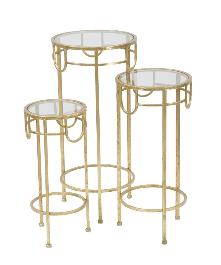 Set da 3 porta telefono colonnina moderno in metallo colore oro e vetro