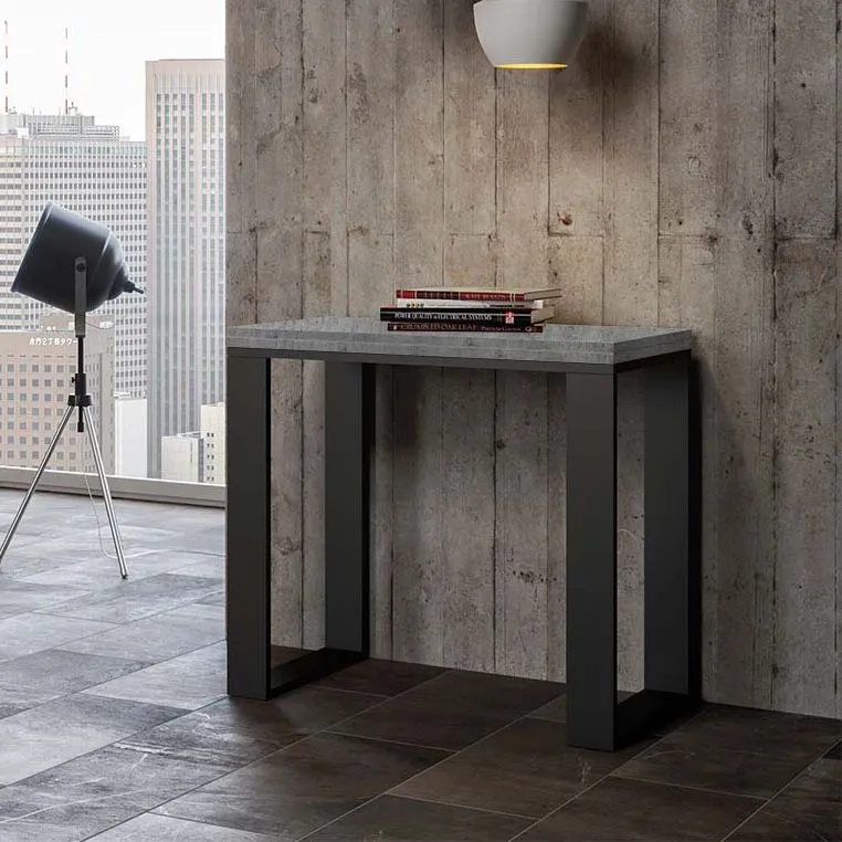 Libra - Tavolo consolle allungabile apertura a libro piano finitura cemento cm 90x45/90x78h