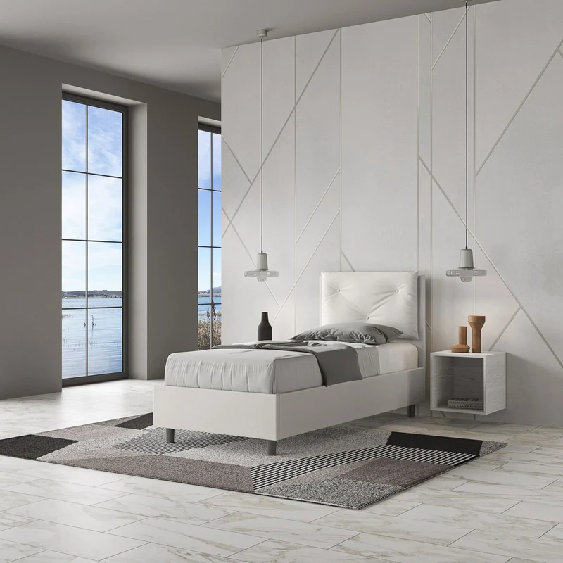 Callisto - Letto moderno singolo rivestito con cuscino removibile cm 95x202x110h - vari modelli