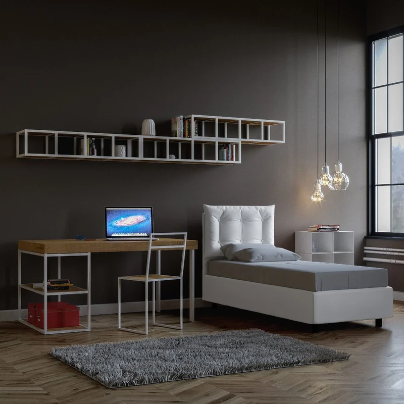 Demetra - Letto moderno singolo testiera con lavorazione capitonnè cm 95x202x110h - vari modelli