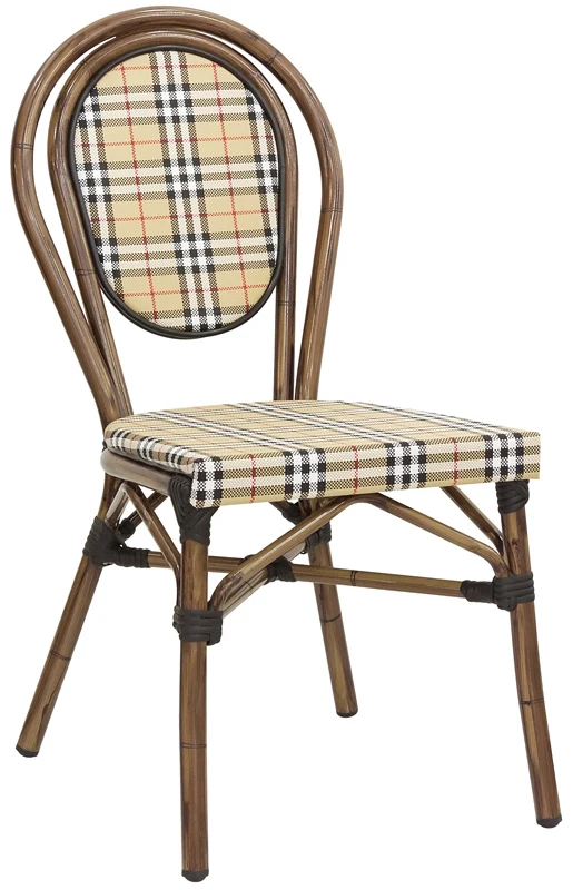 Set da 2 Sedia effetto bambù seduta in tessuto scozzese per esterno cm 39x42x88h