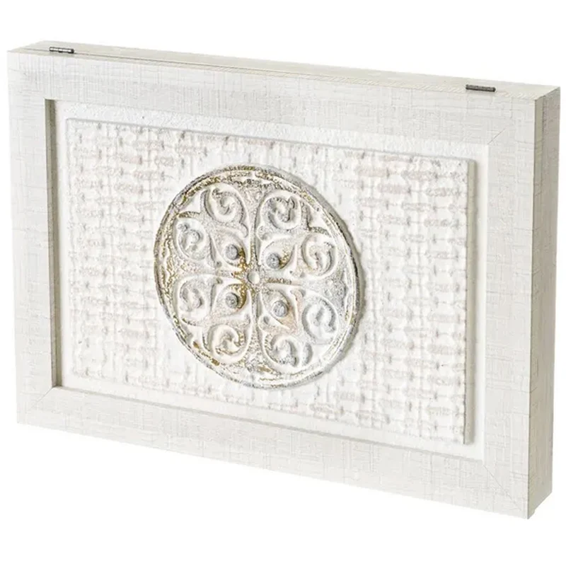 Copri Contatore Elettrico con Porta Battente Legno MDF Bianco e Mandala Rilievo