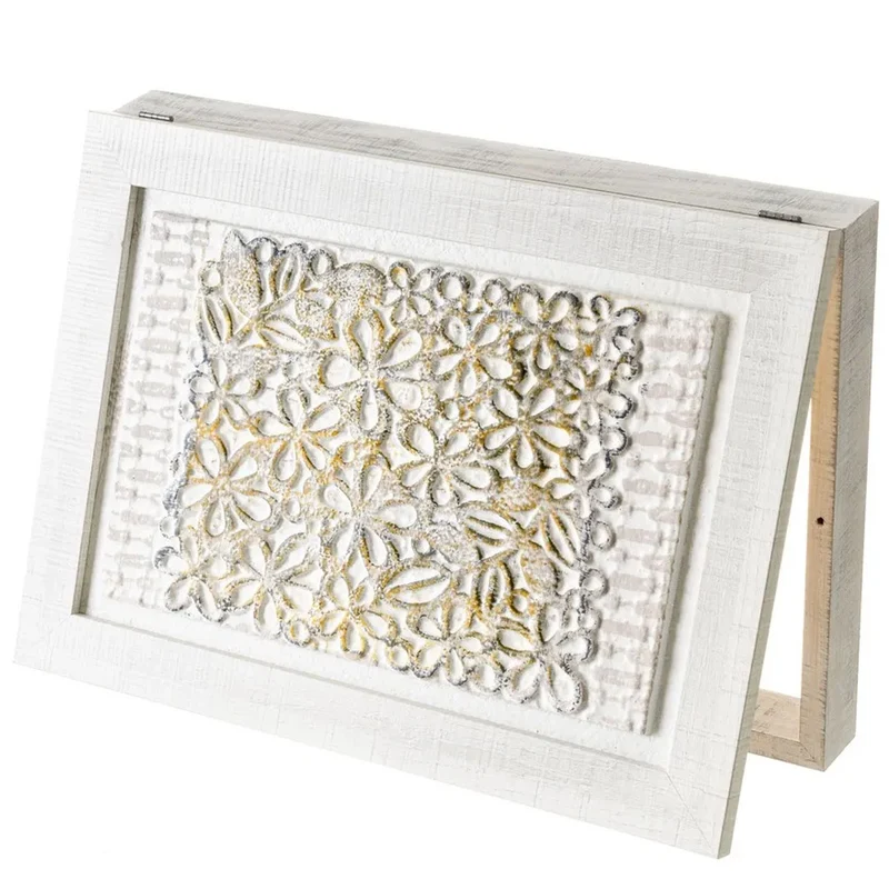 Copri Contatore Elettrico con Porta Battente Legno MDF Bianco e Fiori Rilievo