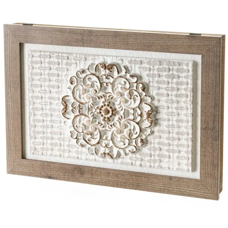 Copri Contatore Elettrico con Porta Battente Legno Naturale con Mandala Rilievo