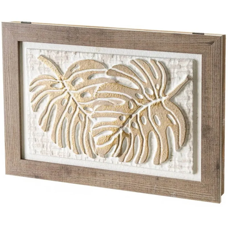 Copri Contatore Elettrico con Porta Battente Legno Naturale con Foglie Rilievo