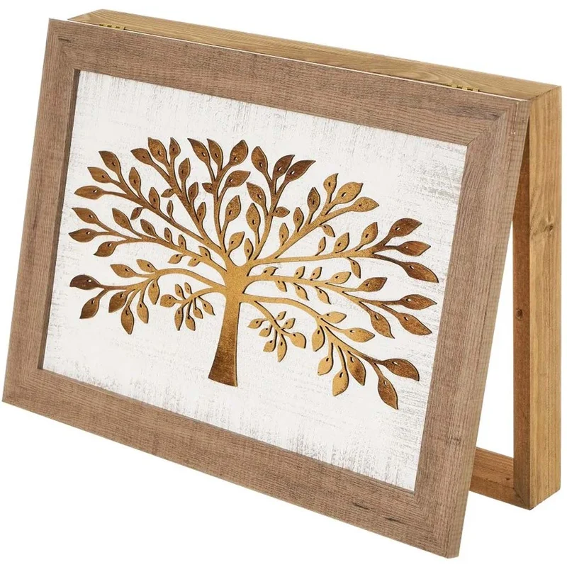 Copri Contatore Elettrico con Porta Battente Legno Naturale con Albero Rilievo