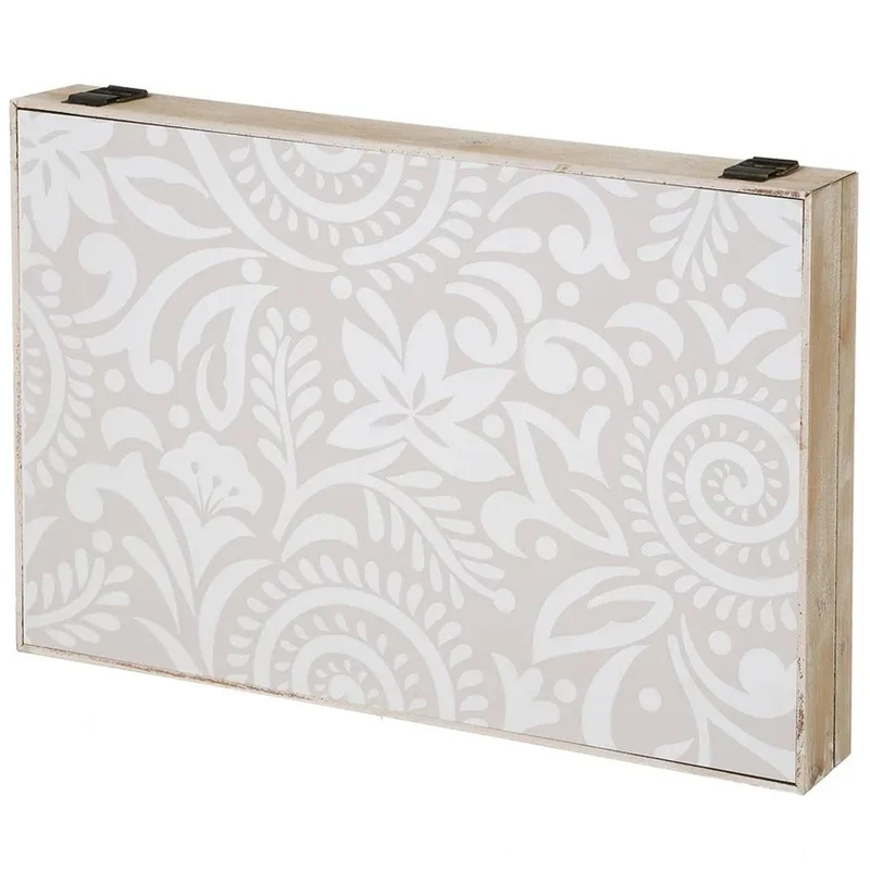 Copri Contatore Elettrico con Porta Battente Beige e Bianco con Trama Floreale