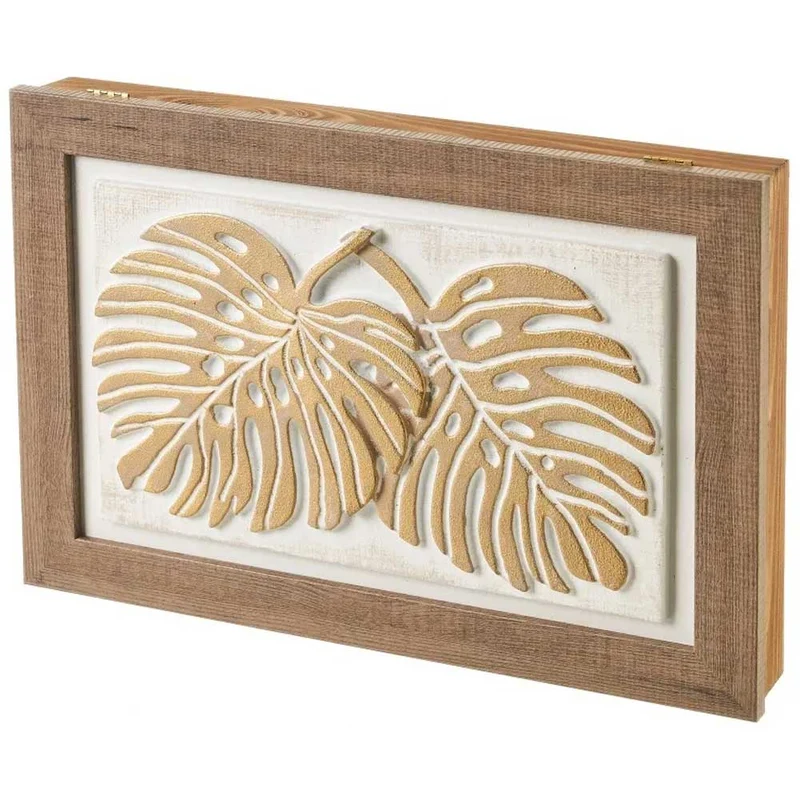 Copri Contatore Elettrico Porta Battente Legno Naturale e Bianco Foglie Rilievo