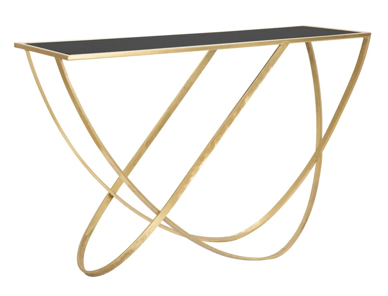 Consolle design struttura in metallo colore oro piano in vetro colore nero cm 120x40x79h