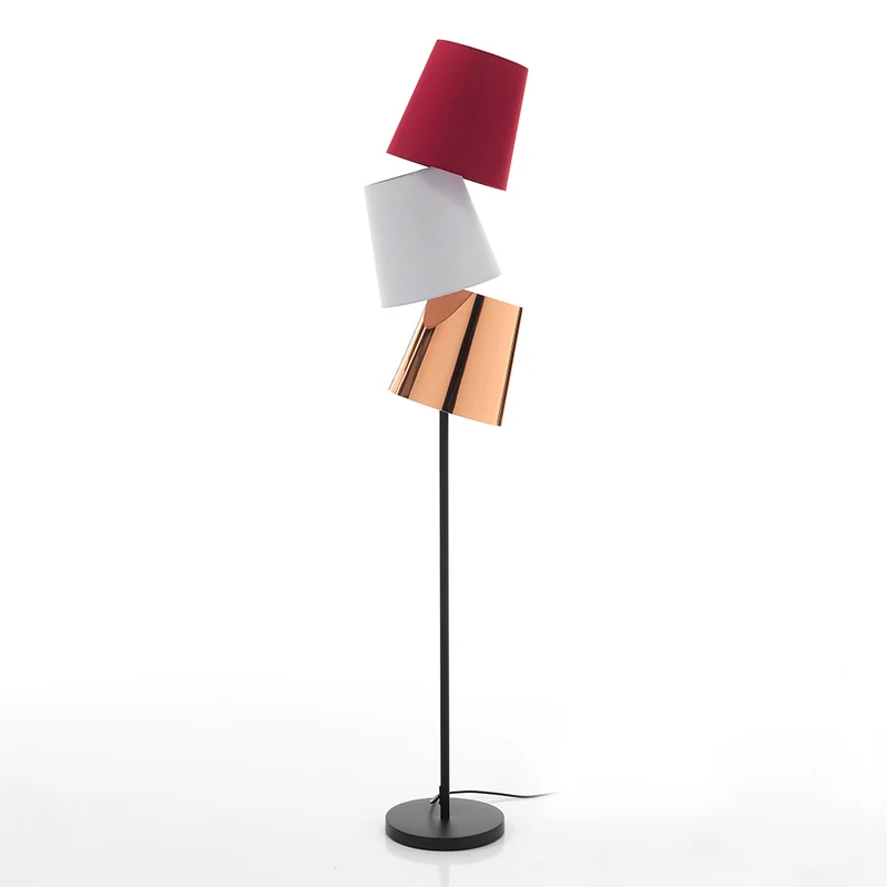 Lampada da terra con 3 luci paralumi colorati e asta in metallo cm 33x25x162h