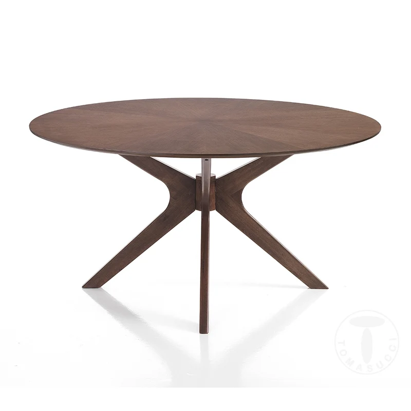 Tavolo tondo moderno base in legno massello colore noce cm Ø 137x75h - vari colori