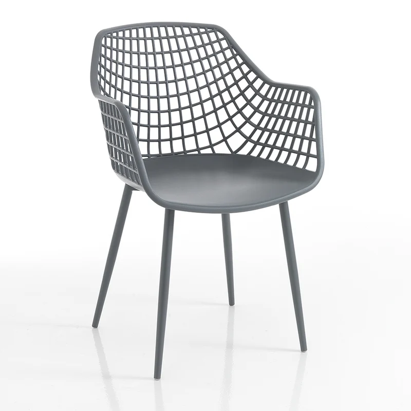 Set da 4 Poltroncina in polipropilene colore grigio opaco e acciaio da esterno e interno cm 57x56x85h - vari colori