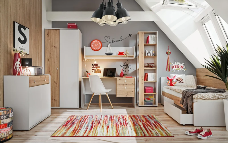 Achilea - Cameretta completa singola con scrivania e letto con cassetti