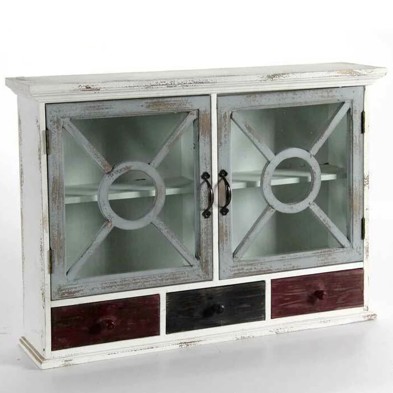 Mobile Credenza Cassettiera Legno Ante Cassetti Multicolore Vintage Shabby