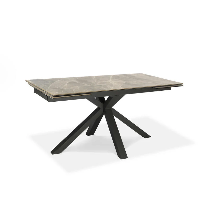 Tavolo soggiorno allungabile piano in ceramica e vetro effetto marmo cm 160/240x90x76h