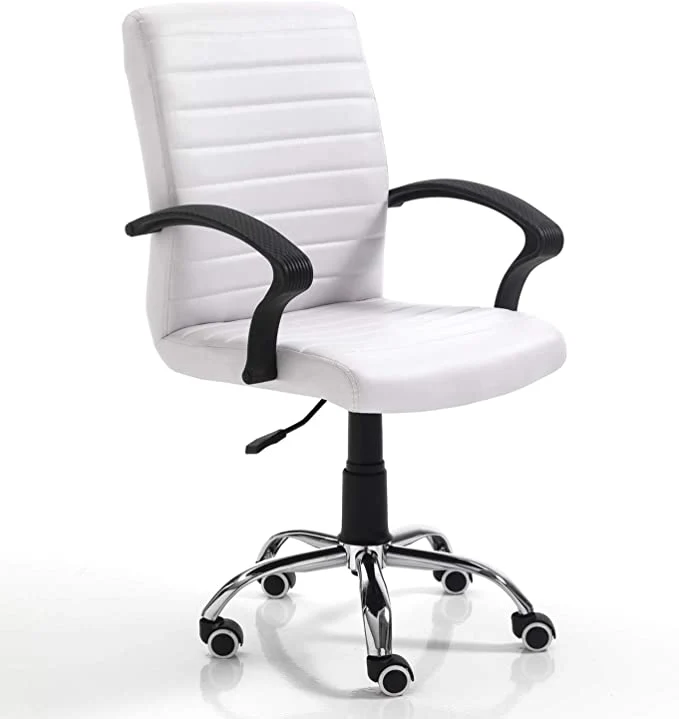 Poltrona da ufficio in ecopelle di colore bianco con ruote cm 57x62x94/104h