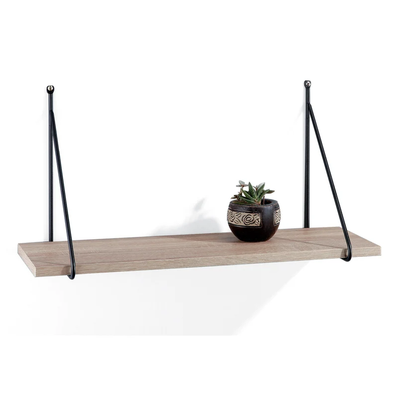 Mensola da parete in legno rovere e acciaio cm 60x22x30h