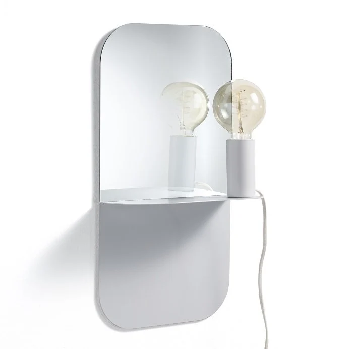 Specchio da parete moderno con mensola e lampada a calamita cm 24x13x45h