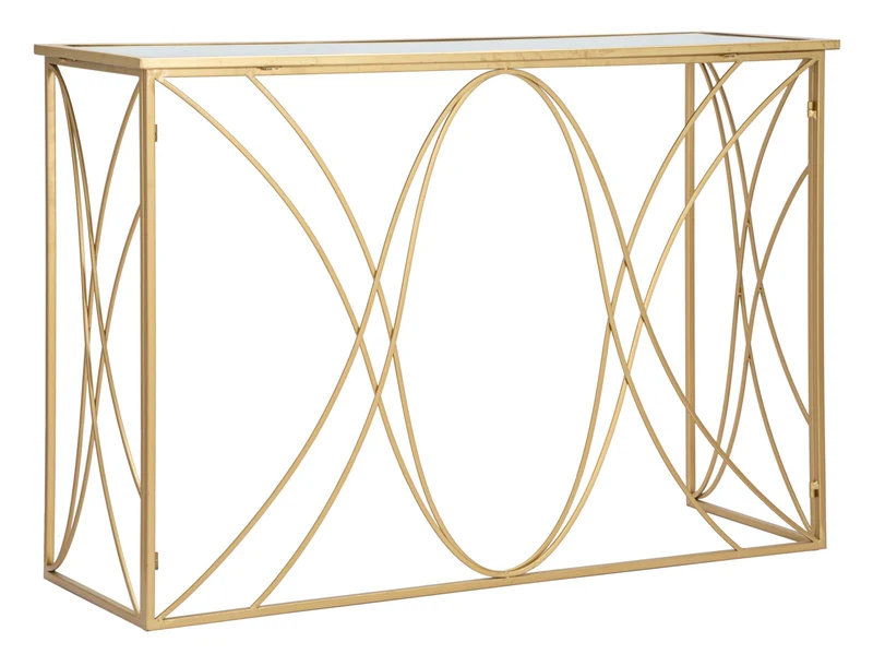 Consolle design da ingresso in metallo dorato piano con specchio cm 120x40x80h