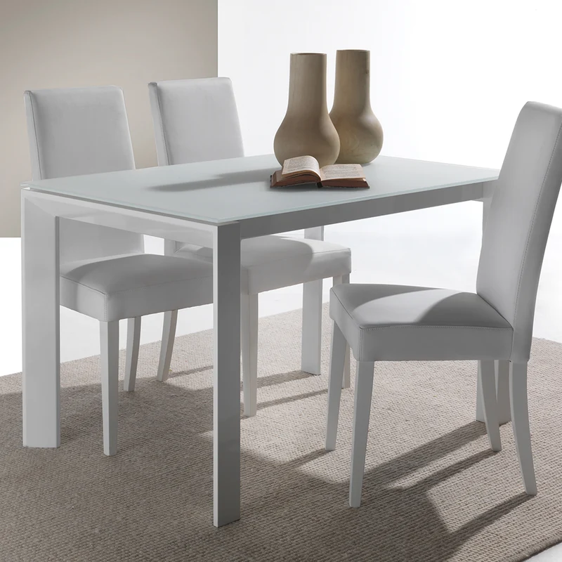 Egeo - Tavolo da pranzo allungabile in metallo piano vetro colore bianco - varie misure