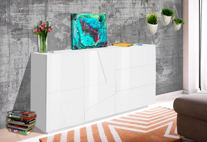 Mariasole - Madia in legno 2 ante 3 cassetti con forme geometriche cm 143x44x86h - vari colori