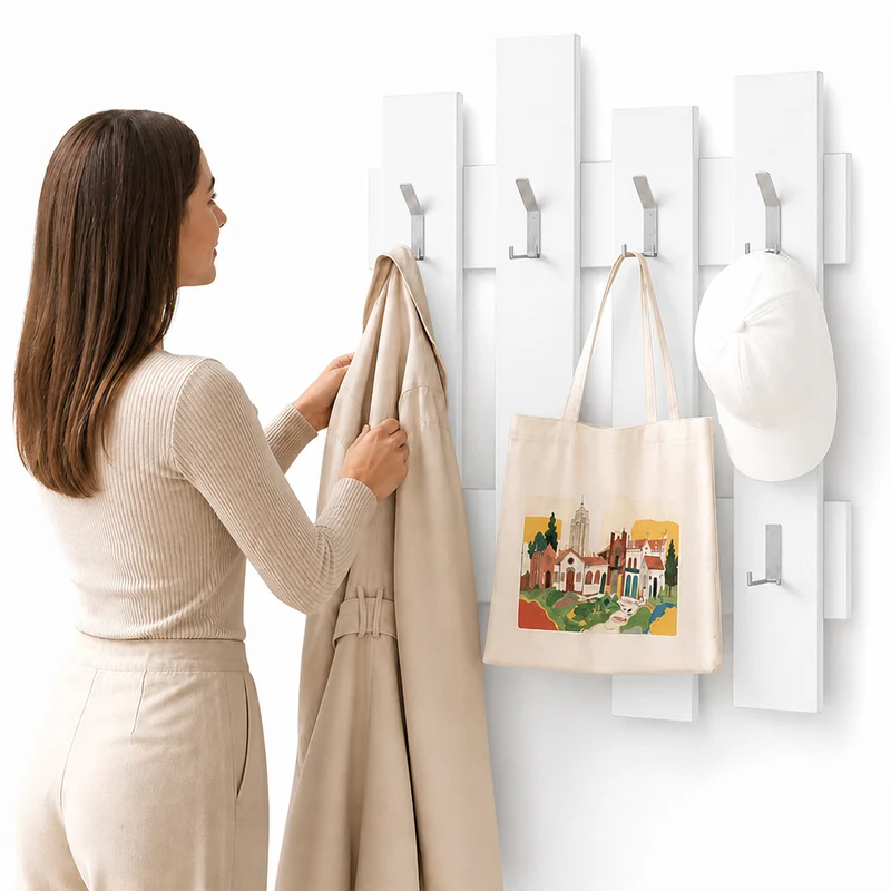 Appendiabiti da Muro Attaccapanni Montaggio a Parete H79xl64xP4 cm Bianco