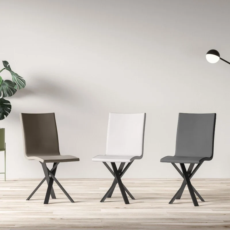 Fenicia - Set da 2 Sedia gambe incrociate in metallo seduta in similpelle cm 42x42x88h - vari colori