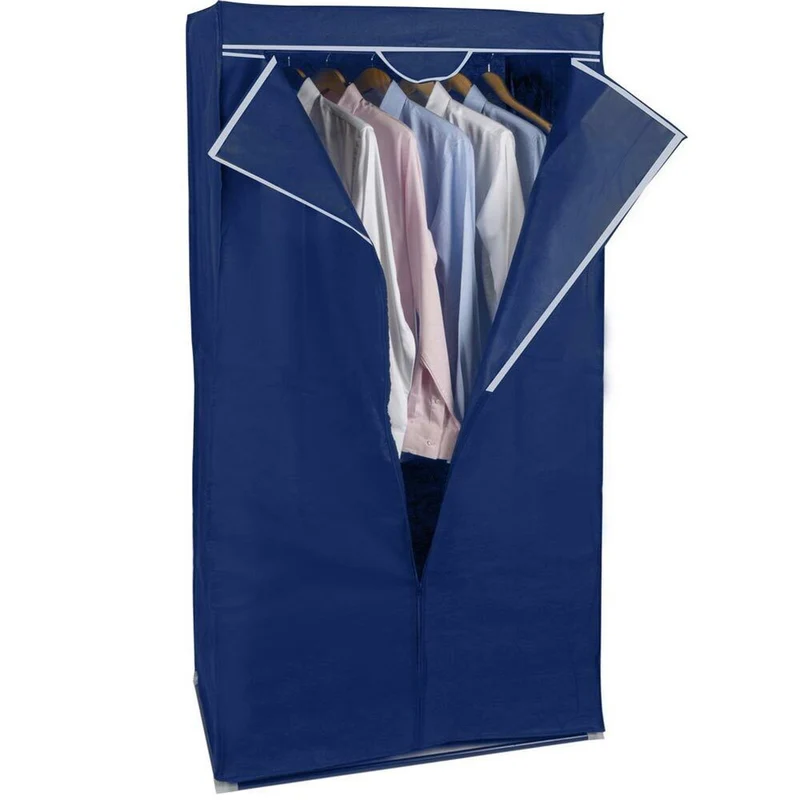 Armadio in Tessuto TNT Guardaroba Asta Appendiabiti Campeggio 75x50x160cm Blu