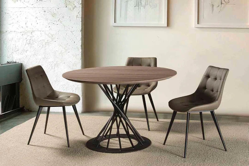 Bilbao - Tavolo fisso moderno tondo base in metallo piano legno cm Ø 120x77h - vari colori