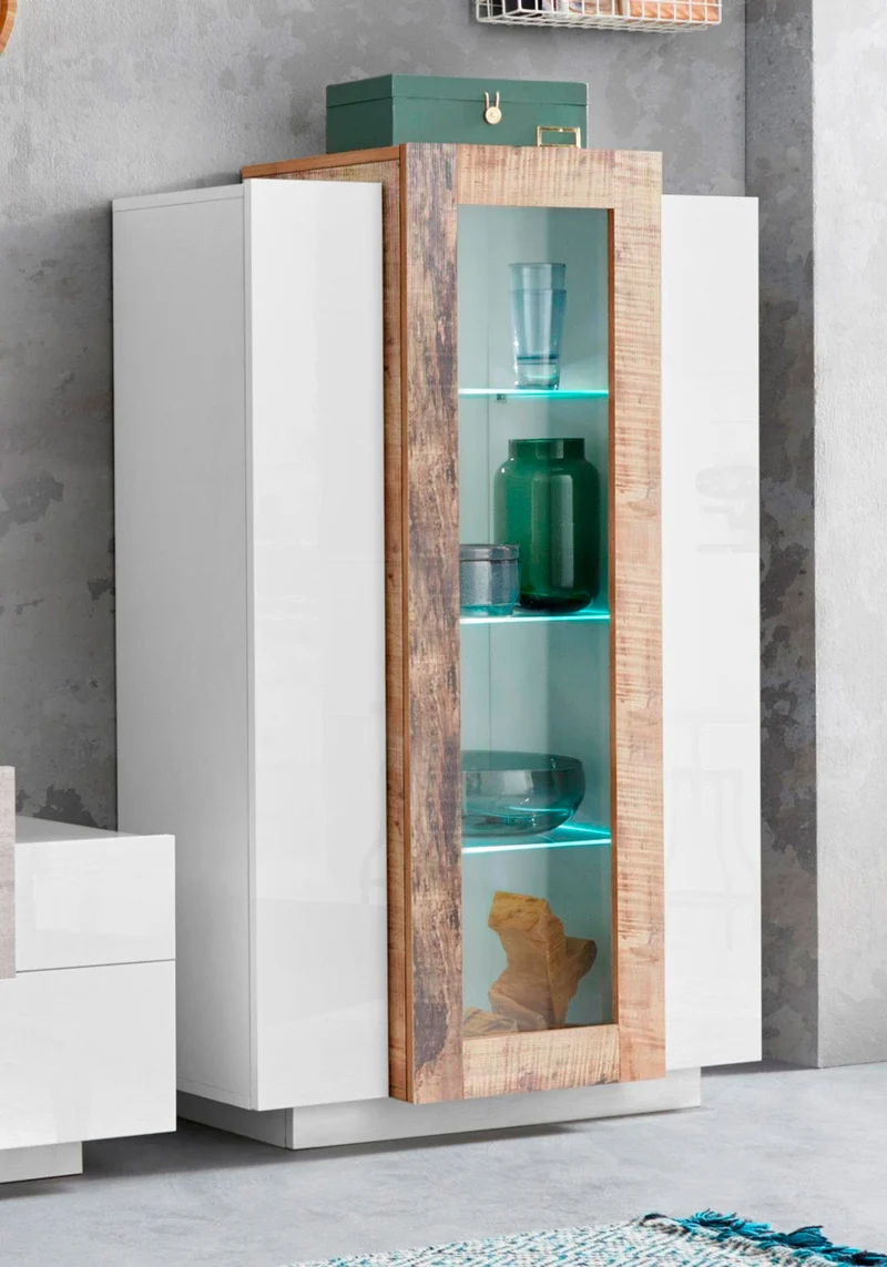 Zeline - Vetrina moderna per soggiorno con 3 ante in legno cm 80x38x120h - vari colori