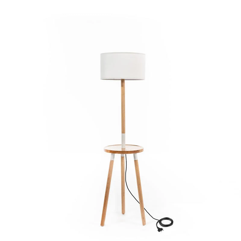 Piantana moderna con ricarica wireless in legno di faggio paralume in tessuto cm Ø 40x135h - vari colori