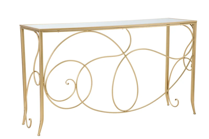 Consolle moderna dorata piano con specchio cm 140x40x80h