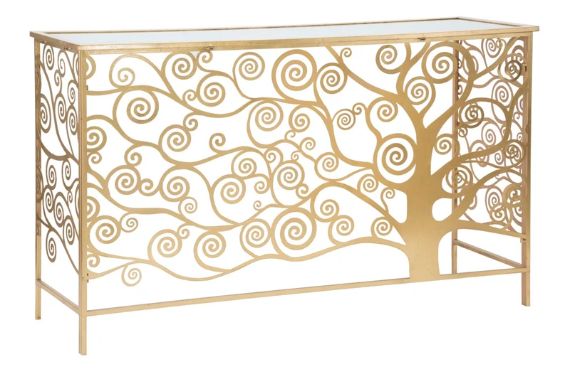 Consolle design da ingresso in metallo dorato con specchio cm 141x40x81h
