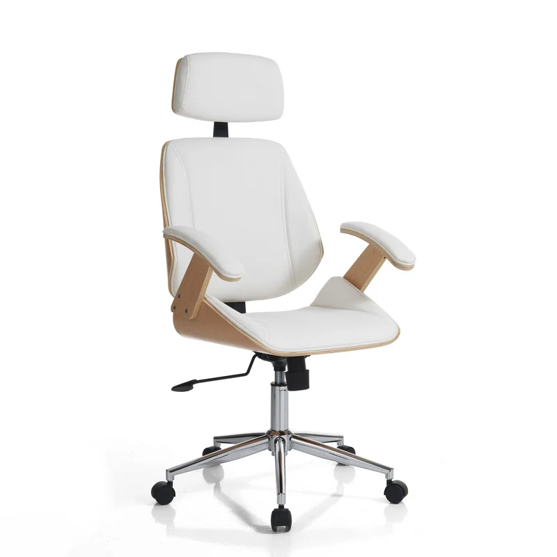Poltrona da ufficio in legno multistrato e similpelle bianco cm 62x65x118/128h