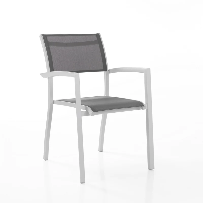 Set da 2 Sedia da esterno in alluminio bianco e tessuto grigio cm 56x62x86h