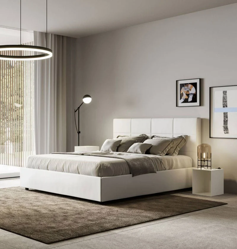Glamy - Letto matrimoniale con contenitore in similpelle cm 175x210x122h - vari colori