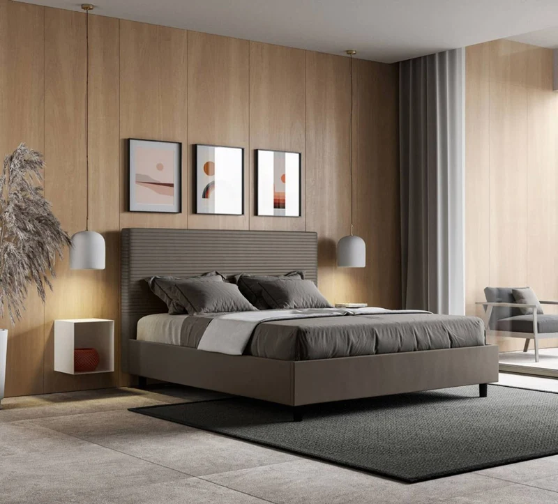 Loxie - Letto design matrimoniale con contenitore in similpelle cm 175x210x122h - vari colori
