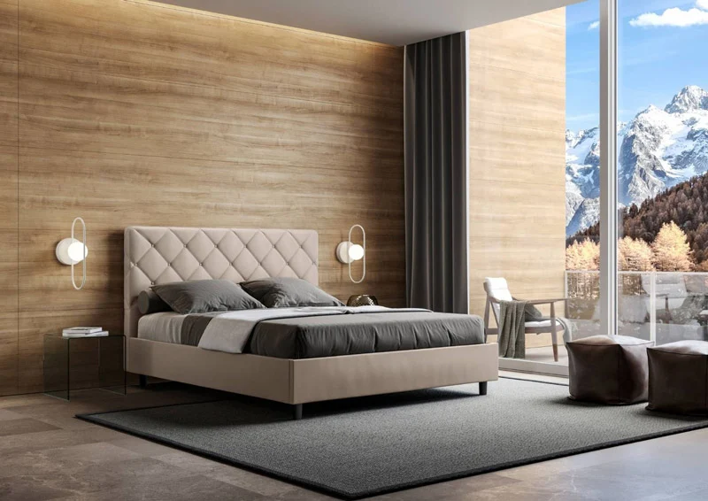 Krista - Letto in similpelle con contenitore testiera con bottoni cm 175x210x122h - vari colori