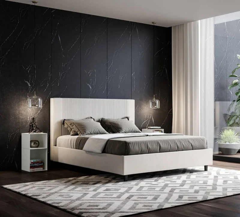 Mastel - Letto moderno matrimoniale in similpelle con contenitore cm 175x210x122h - vari colori