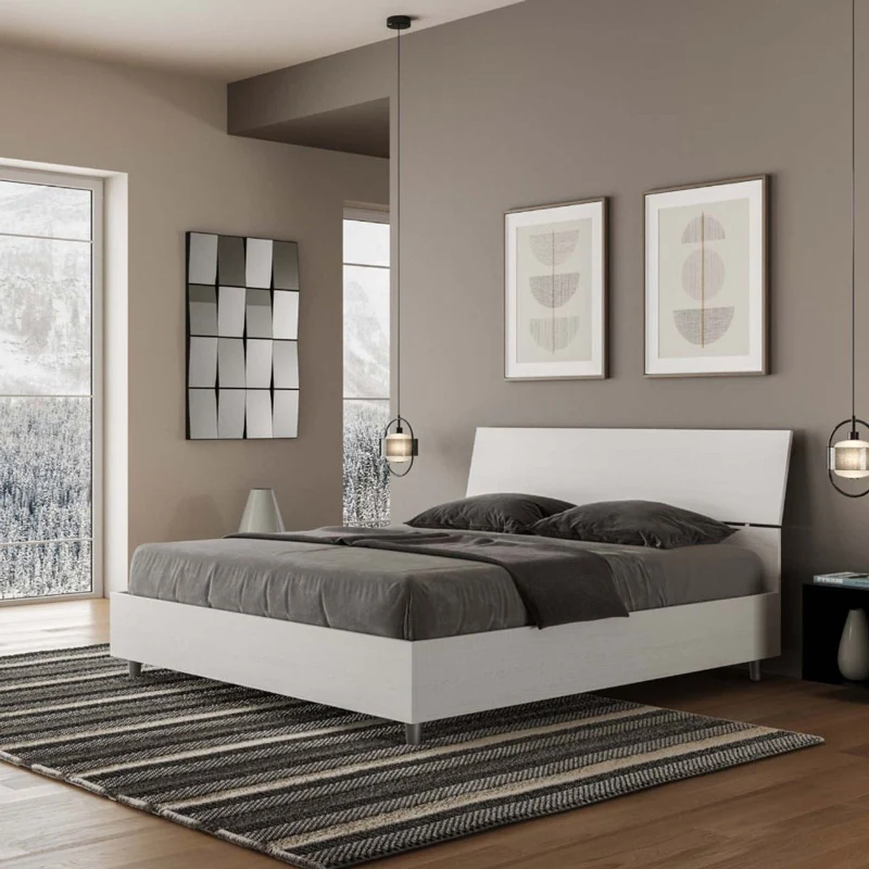 Spring - Letto moderno matrimoniale con testata a doghe colore bianco cm 167x198