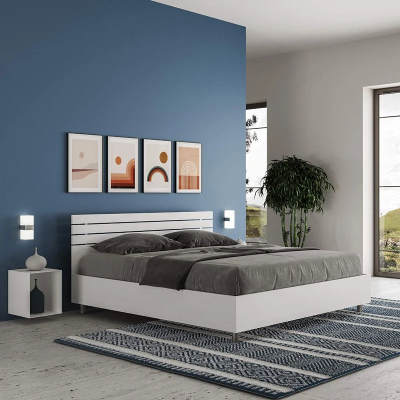 Dally - Letto moderno matrimoniale in legno bianco frassino testiera a doghe cm 167x198