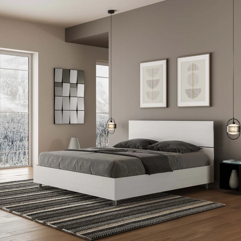 Kesil - Letto in legno matrimoniale bianco frassino testiera con doghe cm 167x198