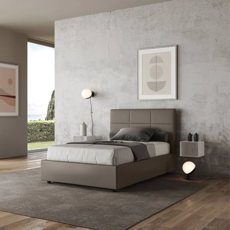 Glamy - Letto una piazza e mezza contenitore in similpelle cm 135x210x122h - vari colori