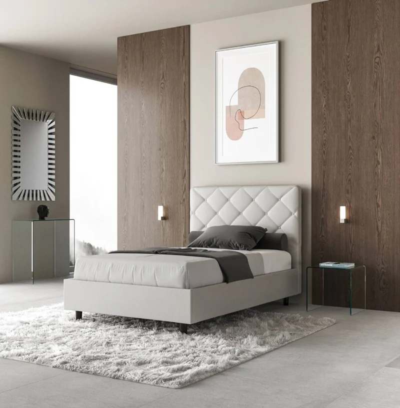 Krista - Letto una piazza e 1/2 contenitore in similpelle con bottoni cm 135x210x122h - vari colori