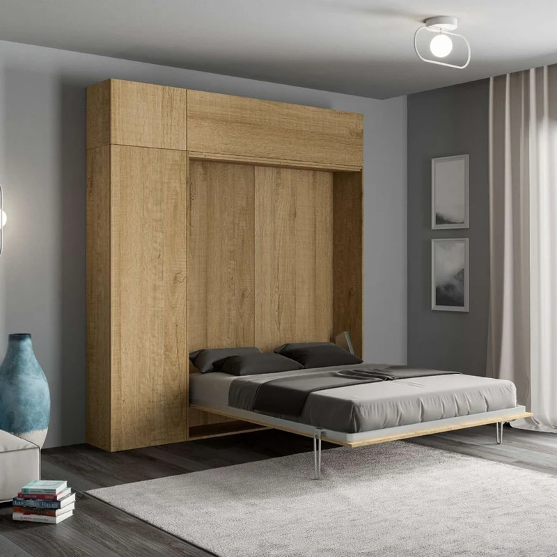 Abdor - Letto a scomparsa verticale matrimoniale con mobili in legno cm 234x39x250h - vari colori