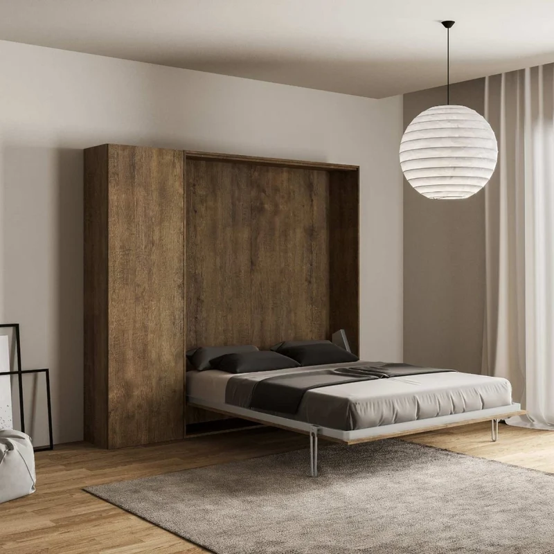 Lotis - Letto a scomparsa in legno una piazza e mezzo con pensile laterale cm 194x39x210h - vari colori