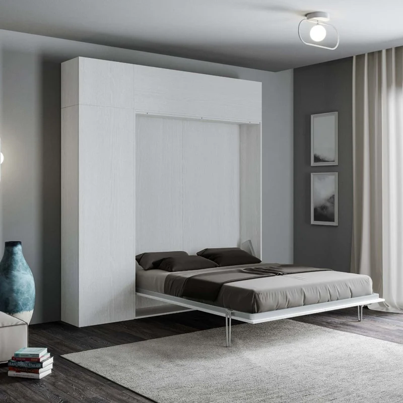 Abdor - Letto in legno una piazza e mezza a scomparsa verticale con 3 mobili cm 194x39x250h - vari colori